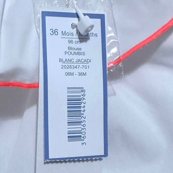 JACADI BLANC Blouse POUMBIS NWT 6M36M quality fabric Paris baby girl clothes - Picture 5 of 5
